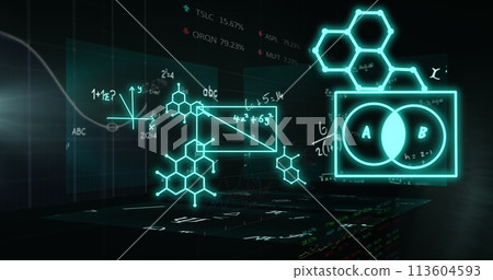 Image of scientific data processing over black background 113604593