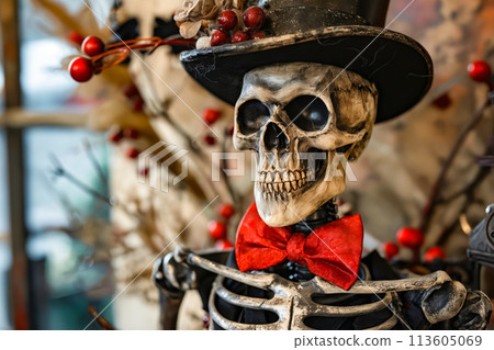 skeleton with bow tie