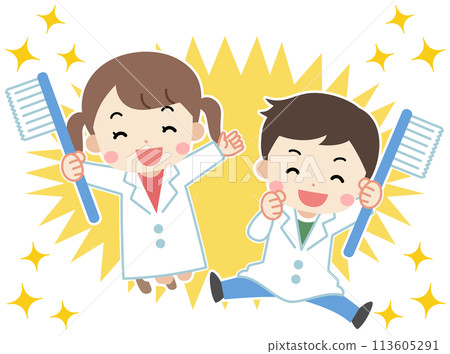 Illustration of kids jumping with toothbrushes 113605291