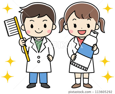 Illustration of smiling children holding toothbrushes Illustration of smiling children holding toothbrushes 113605292