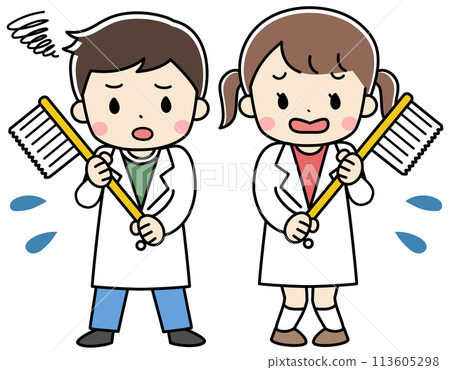 拿著牙刷、滿臉煩惱的兒童插畫 113605298