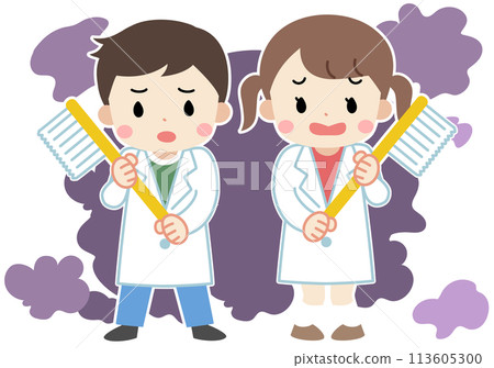 Illustration of children with troubled faces holding toothbrushes 113605300