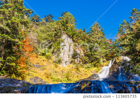 (Nagano Prefecture) Sanbontaki Falls at Norikura Highlands where autumn leaves begin to fall 113605735
