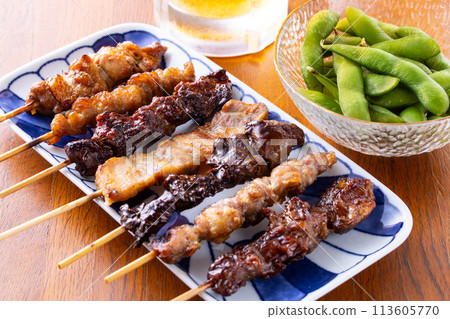 Assorted yakitori and draft beer Assorted yakitori and draft beer 113605770