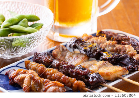 Assorted yakitori and draft beer Assorted yakitori and draft beer 113605804