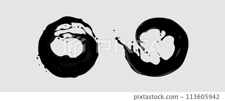 Black glossy liquid circle shape splash. 113605942