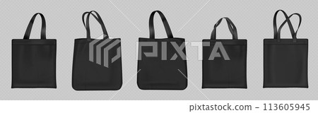 Black tote bags set on transparent background 113605945