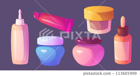 Face and body skincare cosmetic products. Face and body skincare cosmetic products. 113605999