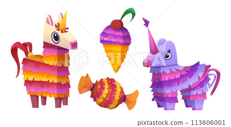 Mexican pinata game icon for birthday party vector Mexican pinata game icon for birthday party vector 113606001