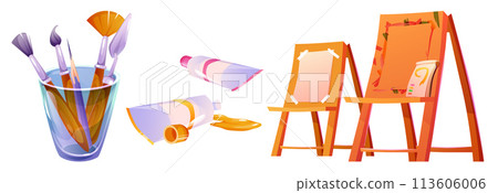 Art tools for painting studio and school concept. Art tools for painting studio and school concept. 113606006