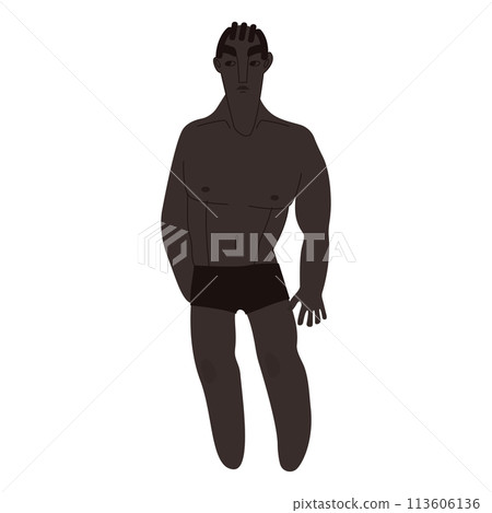 Flat African man in underwear. Black skin person with black hair in cartoon style for multinational and diversity designs. Vector illustration. 113606136