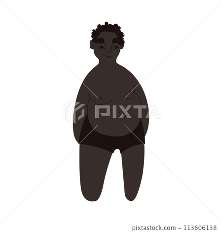 Flat African man in underwear. Black skin person with black hair in cartoon style for multinational and diversity designs. Vector illustration. 113606138