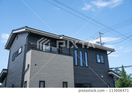 Exterior photo of a newly built house (ceramic siding and fake wood) Exterior photo of a newly built house (ceramic siding and fake wood) 113606471