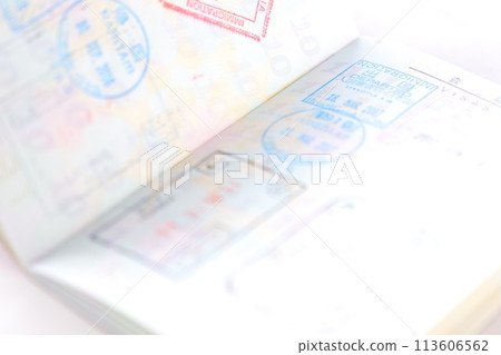 有簽證印章的日本護照頁 113606562