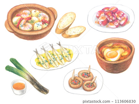 用色鉛筆繪製的西班牙食物 113606830