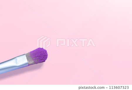 two cosmetic brushes with pink powder isolated on white , place for text two cosmetic brushes with pink powder isolated on white , place for text 113607323