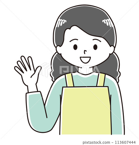穿著圍裙的女人舉起手的插圖 113607444