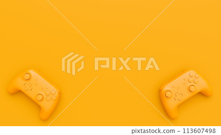 Video game joysticks or gamepads in plain monochrome yellow color background 113607498