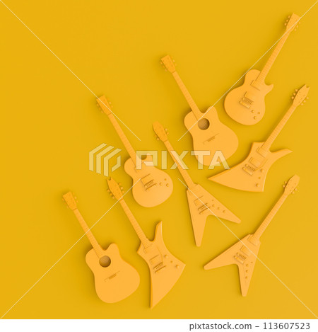 Set of electric acoustic guitars isolated on monochrome background. Set of electric acoustic guitars isolated on monochrome background. 113607523