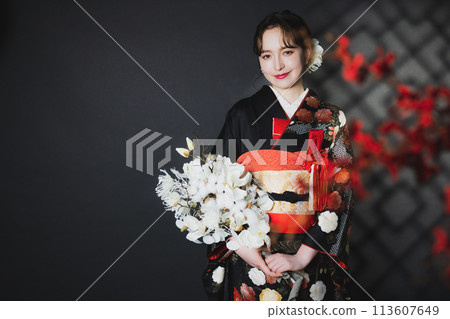 Black long-sleeved kimono, black long-sleeved kimono, bridal costume Black long-sleeved kimono, black long-sleeved kimono, bridal costume 113607649