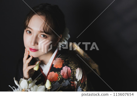 Black long-sleeved kimono, black long-sleeved kimono, bridal costume 113607654