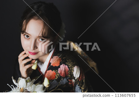 Black long-sleeved kimono, black long-sleeved kimono, bridal costume Black long-sleeved kimono, black long-sleeved kimono, bridal costume 113607655