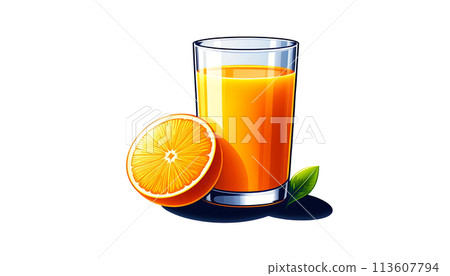 Fresh Orange Juice Glass with Half Orange Slice 113607794