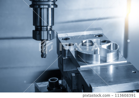 The CNC milling machine cutting  mold part by solid flat end mill tool. 113608391