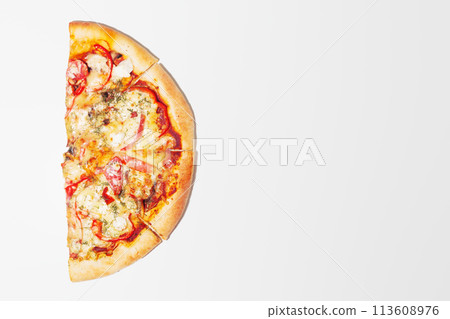 Pizza with cheese isolated on white background 113608976
