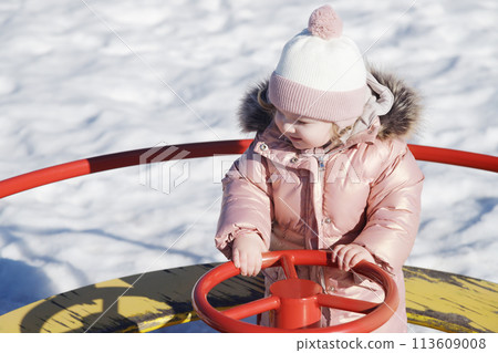 Beauty child . happy child on a swing on a sunny 113609008