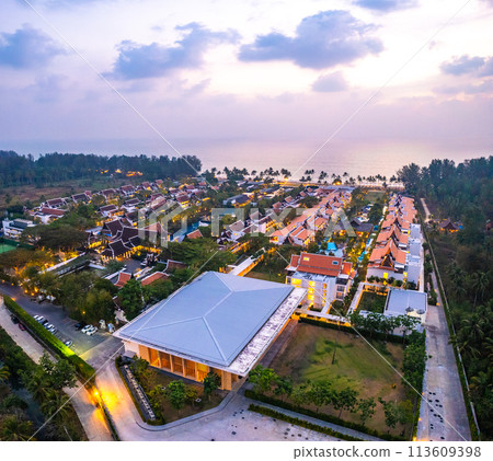Aerial view of luxry hotel in Khao Lak beach in Phang Nga, Thailand 113609398