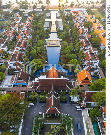 Aerial view of luxry hotel in Khao Lak beach in Phang Nga, Thailand Aerial view of luxry hotel in Khao Lak beach in Phang Nga, Thailand 113609595