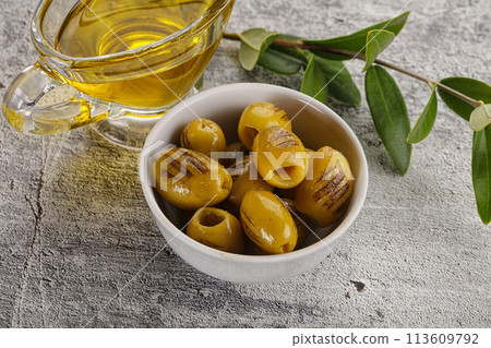 Grilled green olives appetizer snack Grilled green olives appetizer snack 113609792