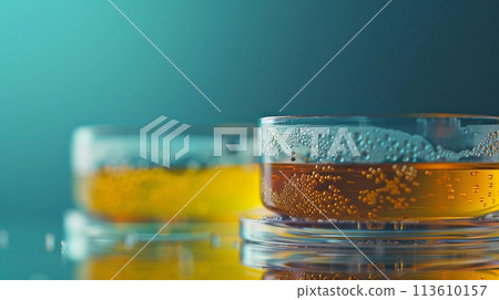 Petri Dishes With Bacterial Cultures, Close-Up View Of Microbiology Experiment. AI Generated 113610157