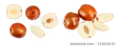 jujube or chinese date isolated on white background . Top view. Flat lay jujube or chinese date isolated on white background . Top view. Flat lay 113610231