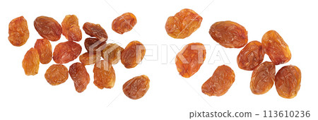 Brown raisin isolated on white background . Top view. Flat lay 113610236