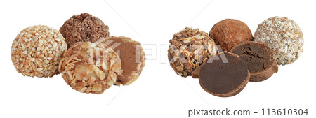 A variety of different truffles Isolated on a white background A variety of different truffles Isolated on a white background 113610304