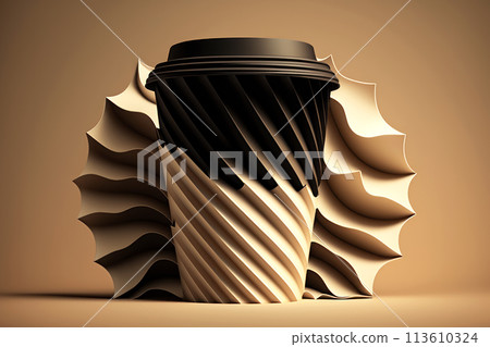 Graphic illustration of a disposable paper cup with a black lid. Graphic illustration of a disposable paper cup with a black lid. 113610324