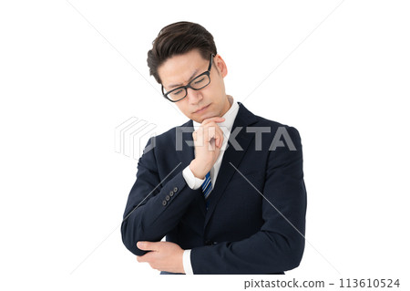 Businessman middle-aged worried thinking 113610524