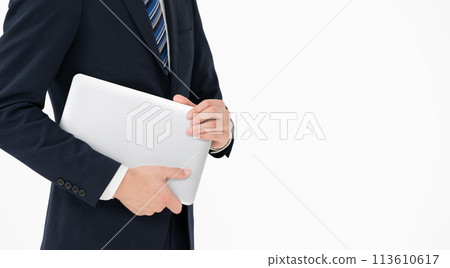 Businessman PC at hand 113610617