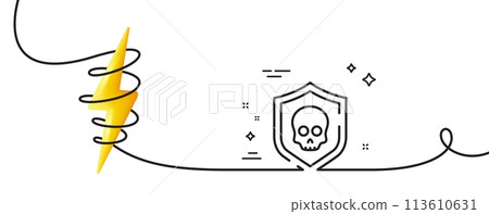 Cyber attack line icon. Continuous one line with curl. Ransomware threat sign. Data protection symbol. Cyber attack single outline ribbon. Loop curve with energy. Vector Cyber attack line icon. Continuous one line with curl. Ransomware threat sign. Data protection symbol. Cyber attack single outline ribbon. Loop curve with energy. Vector 113610631