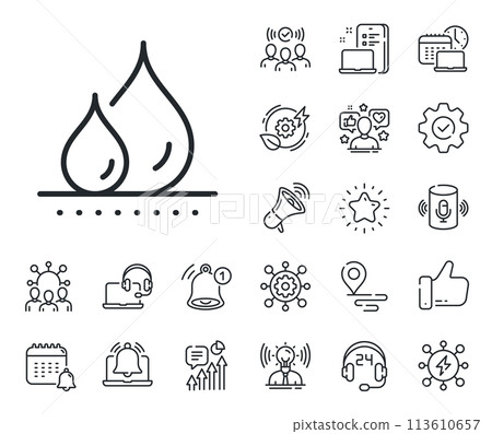 Water resistant sign. Place location, technology and smart speaker outline icons. Waterproof line icon. Drop protection symbol. Waterproof line sign. Influencer, brand ambassador icon. Vector Water resistant sign. Place location, technology and smart speaker outline icons. Waterproof line icon. Drop protection symbol. Waterproof line sign. Influencer, brand ambassador icon. Vector 113610657