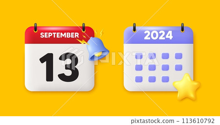 13th day of the month icon. Calendar date 3d icon. Event schedule date. Meeting appointment time. 13th day of September month. Calendar event reminder date. Vector 113610792