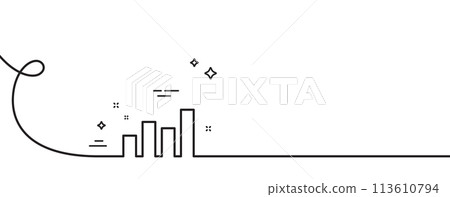 Histogram Column chart line icon. Continuous one line with curl. Financial graph sign. Stock exchange symbol. Business investment. Report diagram single outline ribbon. Loop curve pattern. Vector 113610794