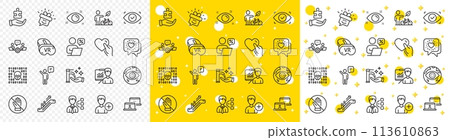 Outline Agent, Binary code and Vr line icons pack for web with Teamwork, Health eye, Presentation line icon. Escalator, Online discounts, Smile pictogram icon. Corrupt, Biometric eye. Vector 113610863