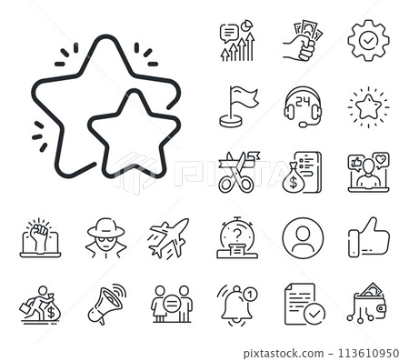 Feedback rating sign. Salaryman, gender equality and alert bell outline icons. Star line icon. Customer satisfaction symbol. Star line sign. Spy or profile placeholder icon. Vector Feedback rating sign. Salaryman, gender equality and alert bell outline icons. Star line icon. Customer satisfaction symbol. Star line sign. Spy or profile placeholder icon. Vector 113610950