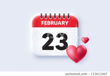 23th day of the month icon. Calendar date 3d icon. Event schedule date. Meeting appointment time. 23th day of February month. Calendar event reminder date. Vector 113611007