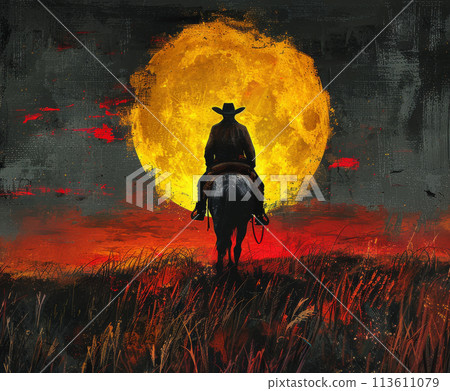 Generative ai illustration of a Lonely cowboy on a horse 113611079