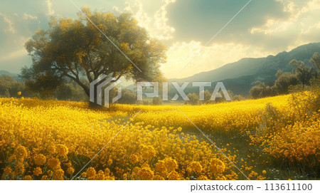 Generative ai illustration of Colza field in the french country 113611100