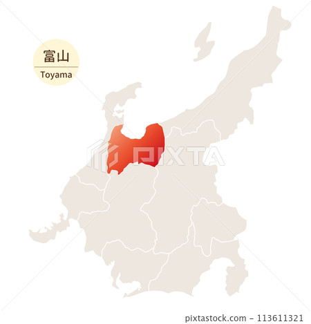 A bright and beautiful map of Toyama Prefecture, in the Chubu region 113611321